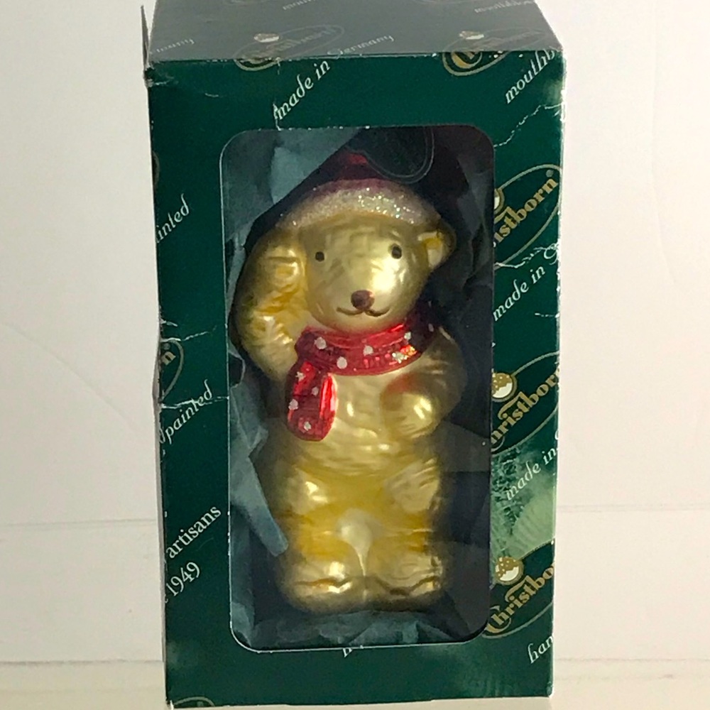 CHRISTBORN Bear Handcrafted Artisan Blown Glass Christmas Ornament-Germany - NIB